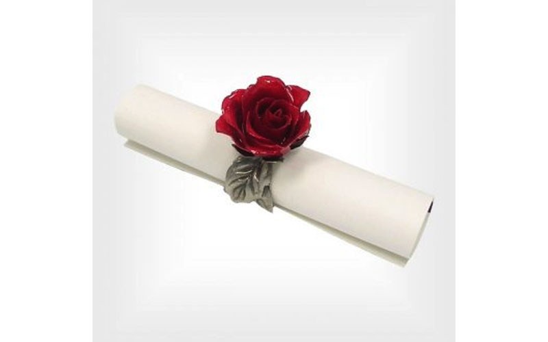 2 Silver Napkin Ring Set with Preserved Rose