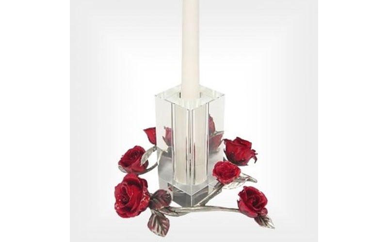 Silver Rose Candle Holder: 6 Preserved Roses