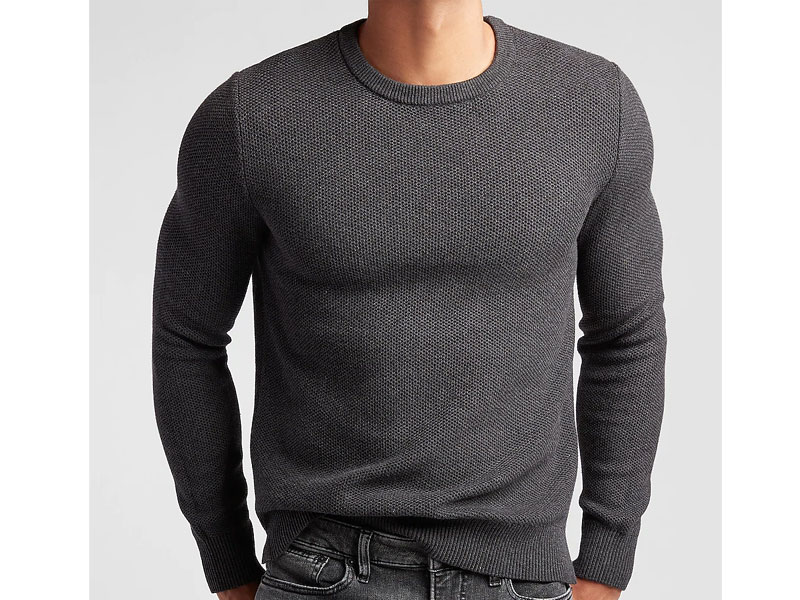 Men's Solid Honeycomb Knit Crew Neck Sweater