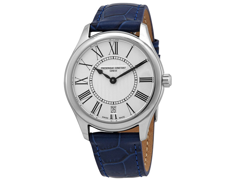 Frederique Constant Classics Silver Dial Blue Leather Ladies Watch