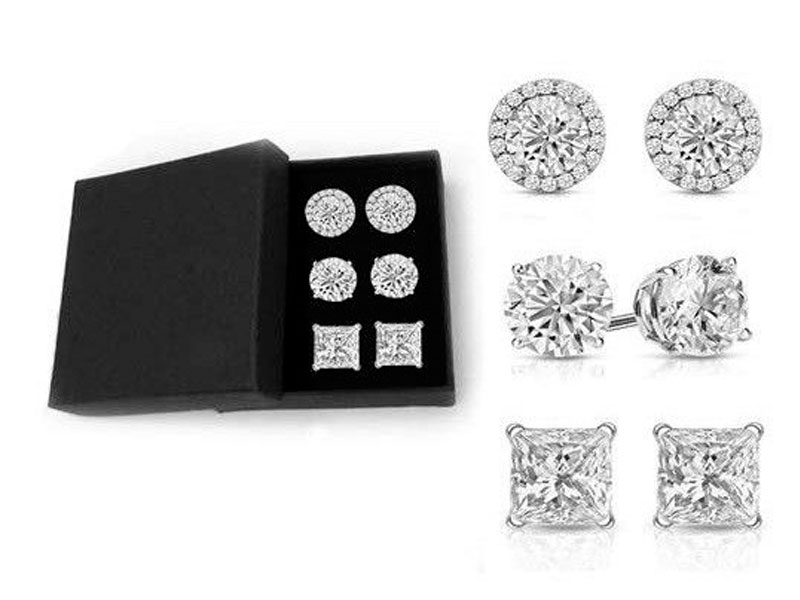 Women's Set of 3 Sterling Silver Swarovski Crystal Stud Set With Giftbox