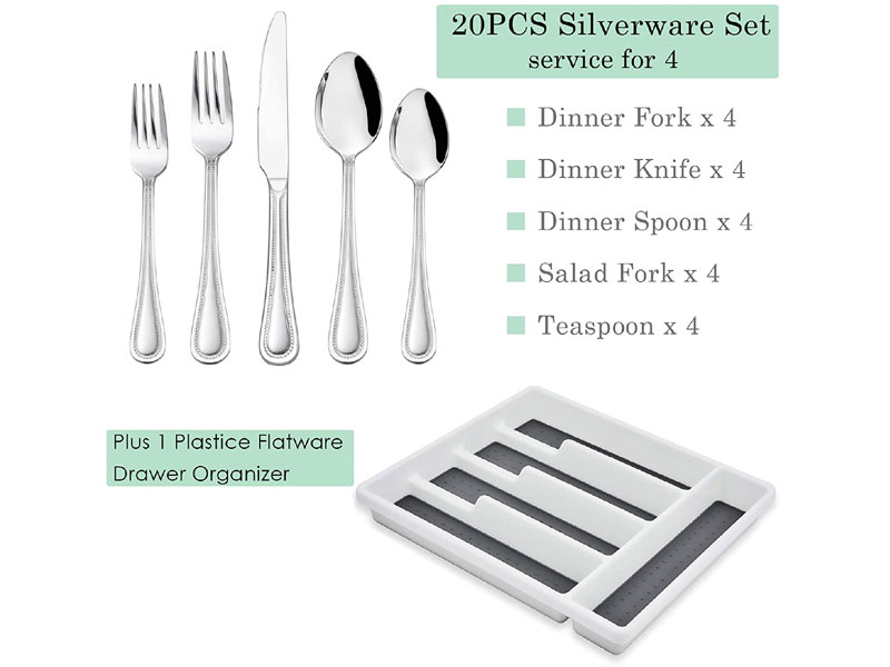 HaWare 20-Piece Silverware Set with Drawer Organizer Utensil Set