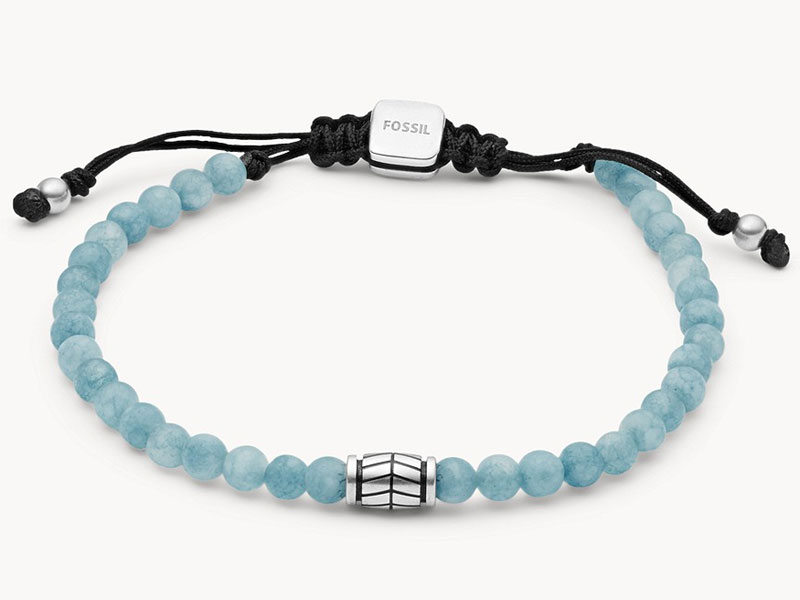 Fossil Men's Blue Dyed Jade Beaded Bracelet