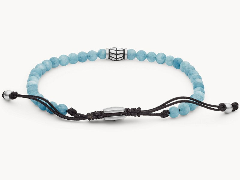 Fossil Men's Blue Dyed Jade Beaded Bracelet