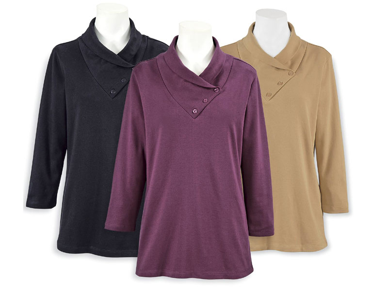 Women's Button-Accent Shawl Collar Top