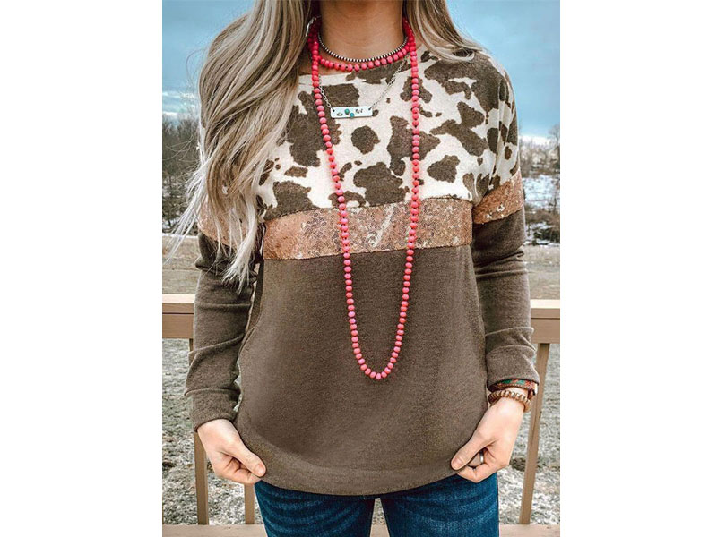 Women's Cow Sequined Splicing Sweatshirt