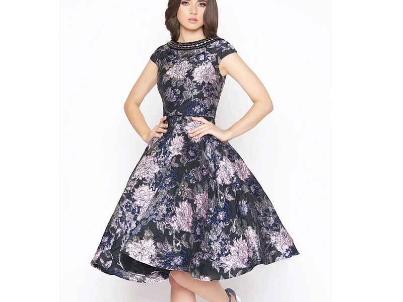 Women's Mac Duggal Floral Detailed Bateau A Line Dress