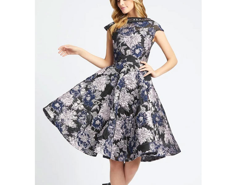 Women's Mac Duggal Floral Detailed Bateau A Line Dress