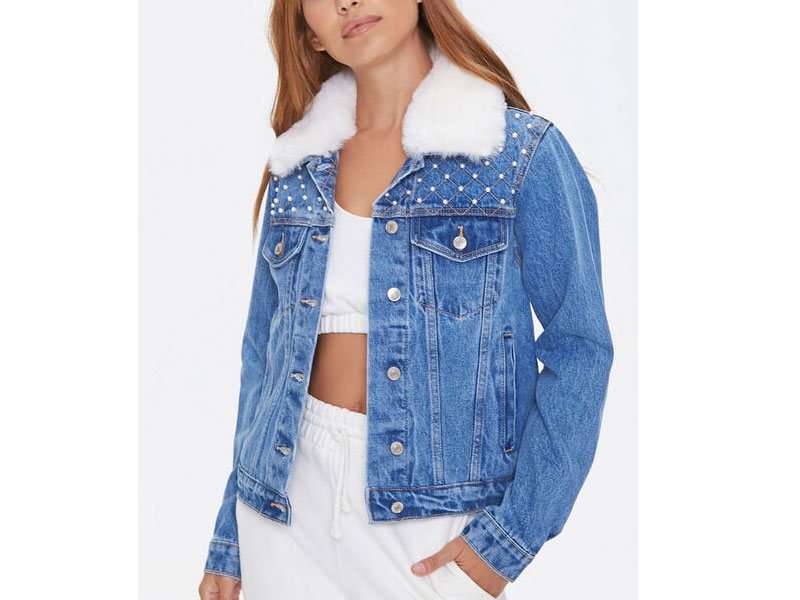 Women's Denim Faux Fur-Trim Jacket