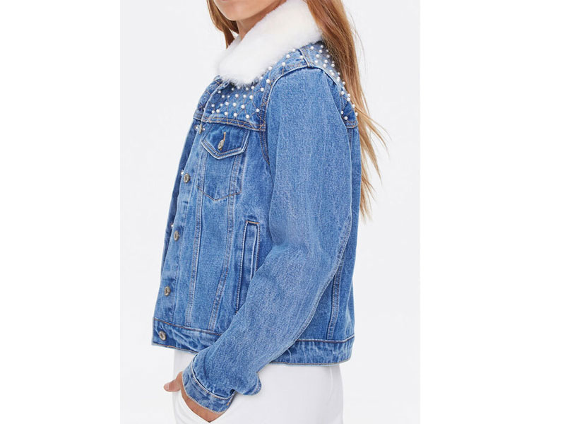 Women's Denim Faux Fur-Trim Jacket