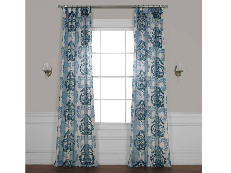 Damascus Teal Printed Faux Linen Sheer Curtain