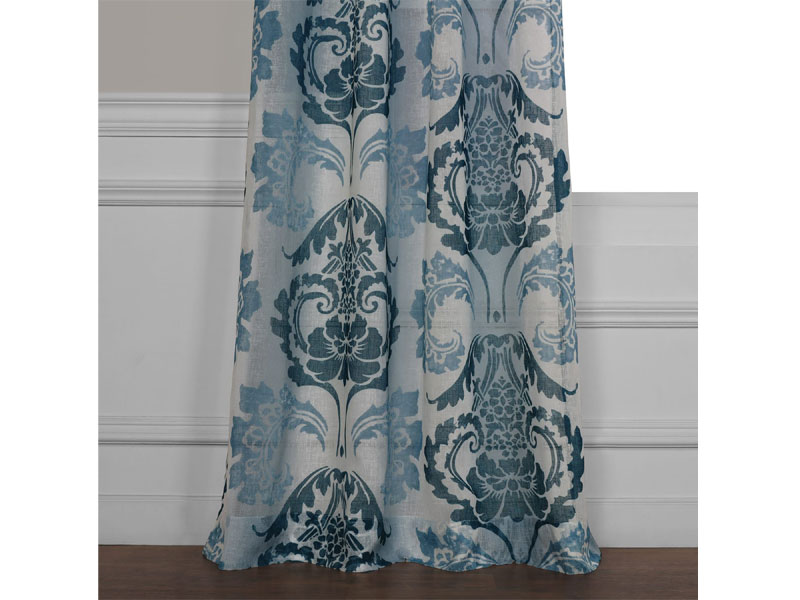 Damascus Teal Printed Faux Linen Sheer Curtain