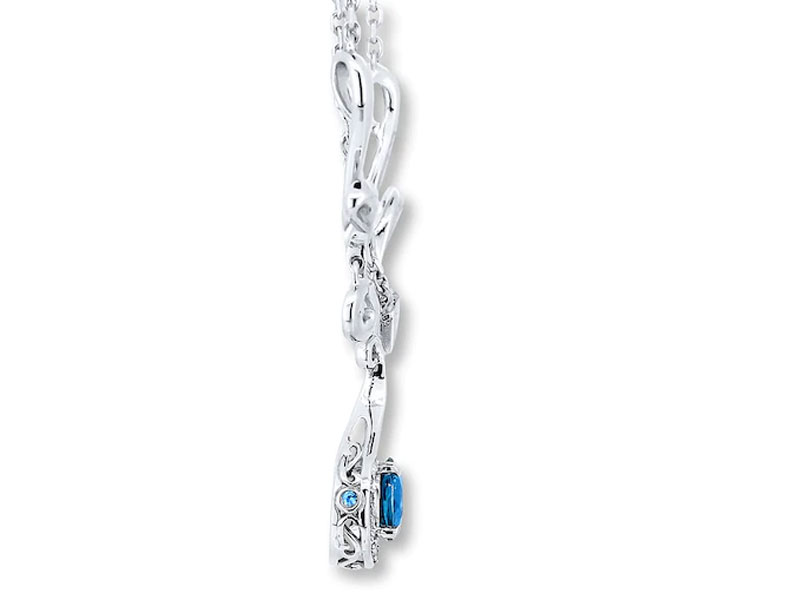 Women's Blue Topaz Necklace 1/15 ct tw Diamonds Sterling Silver