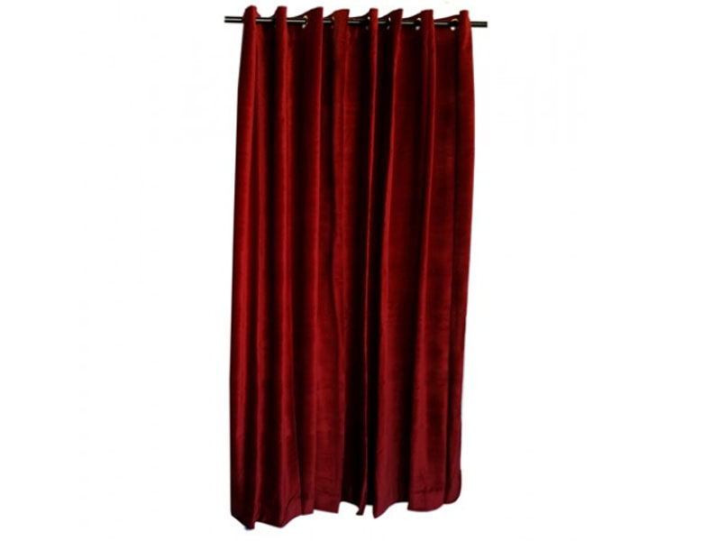 Used Burgundy Cotton Velvet Curtain 7 ft w x 10 ft h w/Grommet Top