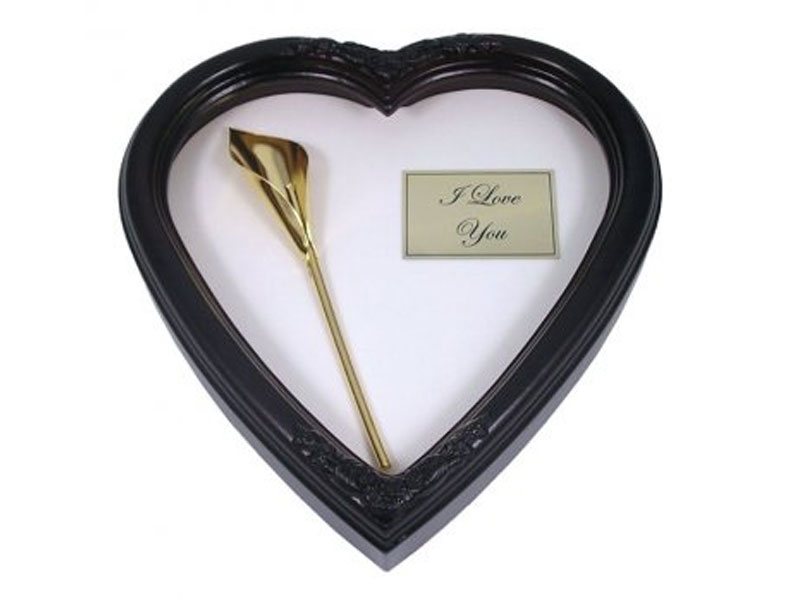 24k Gold Calla Lily in Anniversary Gift Heart Shadow Box