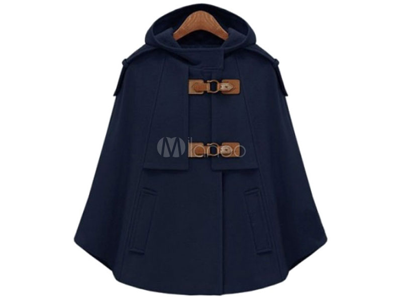 Women's Poncho Camel Stand Collar Buttons Polyester Cape Academic Outerwear