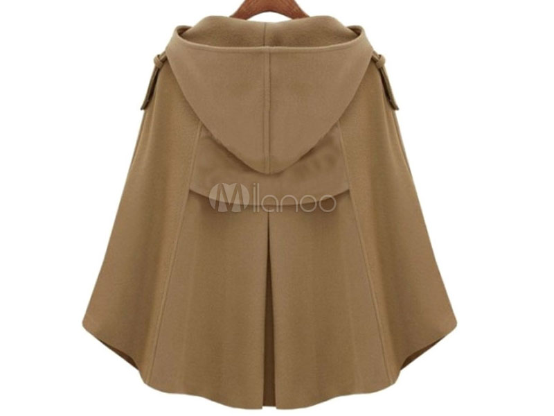 Women's Poncho Camel Stand Collar Buttons Polyester Cape Academic Outerwear