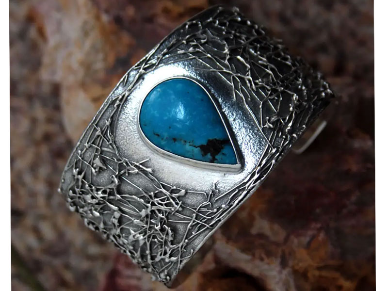 Taxco Silver Jewelry With Natural Turquoise Cuff Bracelet For Women