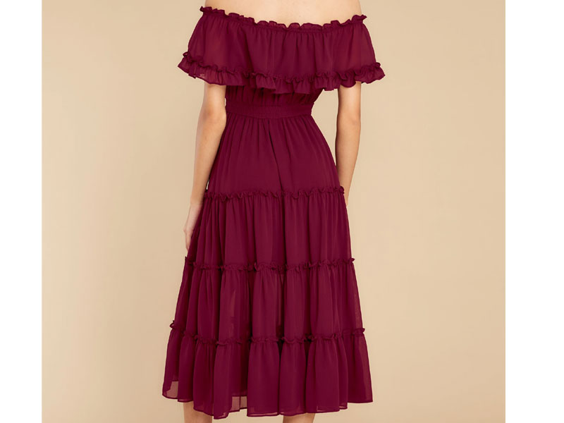 As She Goes Wine Off The Shoulder Midi Dress For Women