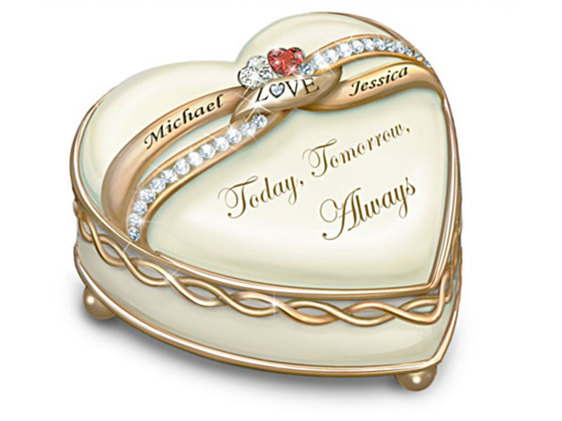 Soul Mates Romantic Porcelain Heart Music Box With 2 Names