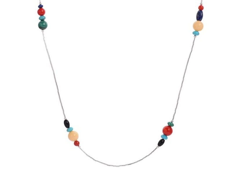 American West Jewelry Women's Sterling Silver Gemstone Liquid Silver Necklace