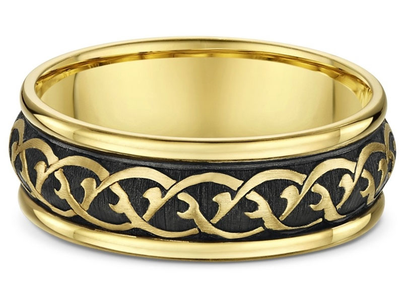 Elite Jewels Women's 14 Karat Yellow Gold Detailed Design Wedding Band Ring