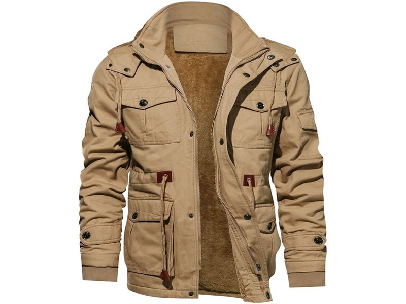 Men's Faux Fur Lined Waist Drawstring Cargo Jacket