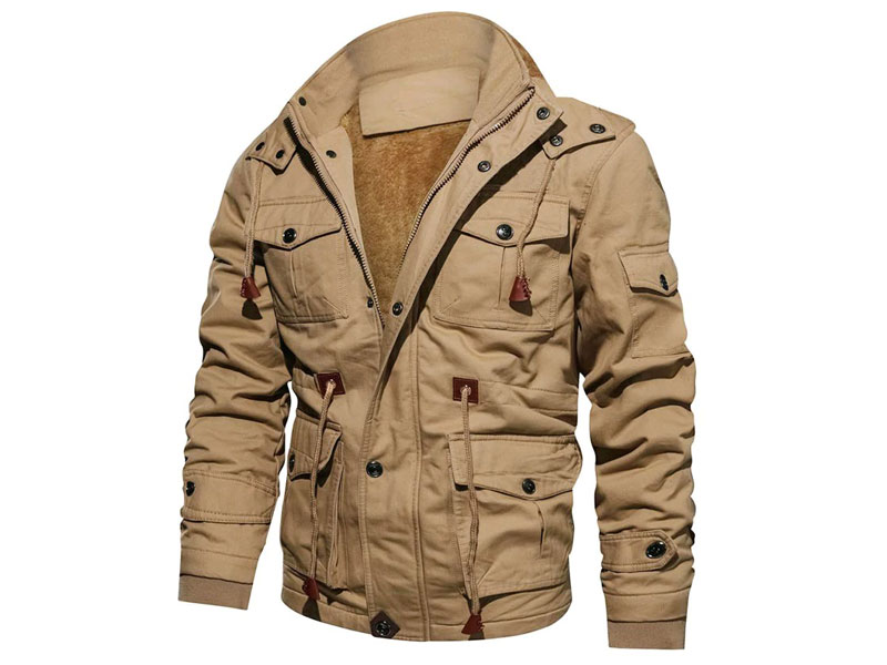 Men's Faux Fur Lined Waist Drawstring Cargo Jacket