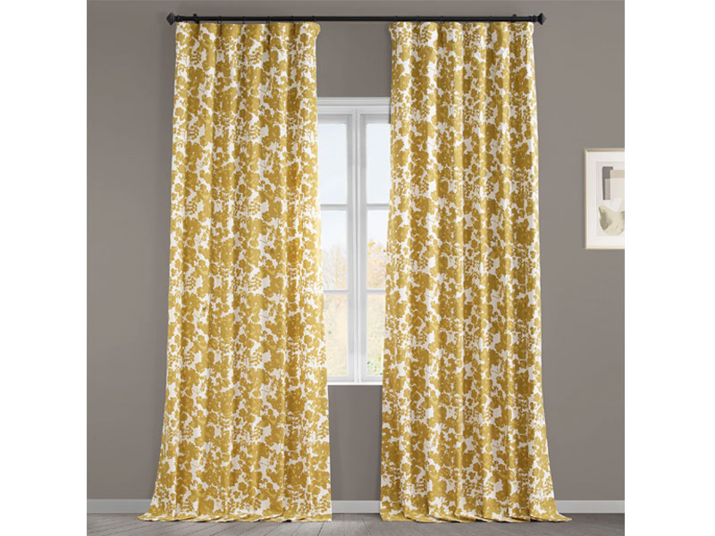 Fleur Gold Printed Cotton Twill Curtain