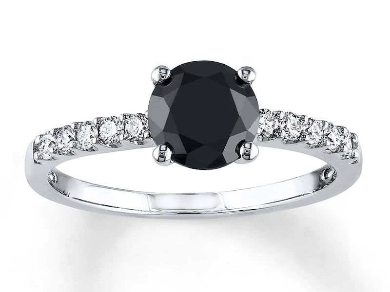 Women's Jared Black Diamond Engagement Ring Round 14K White Gold