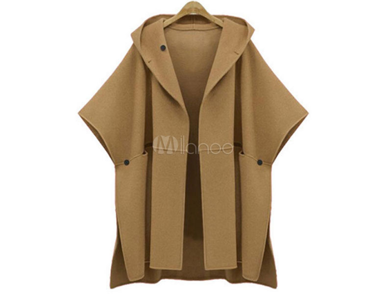 Women's Poncho Hooded Khaki Poncho Cape Winter