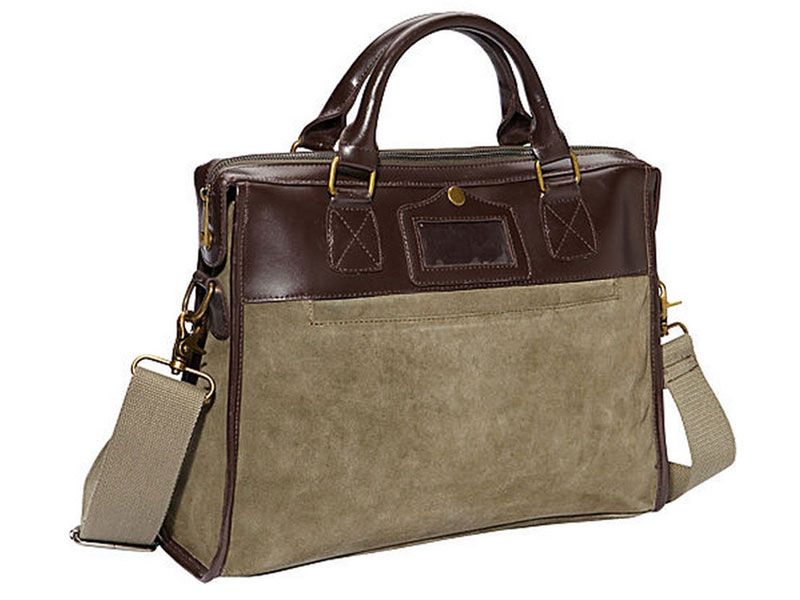 Ducti Cavalier Soft Suede Laptop Attache Messenger Bag Green and Brown