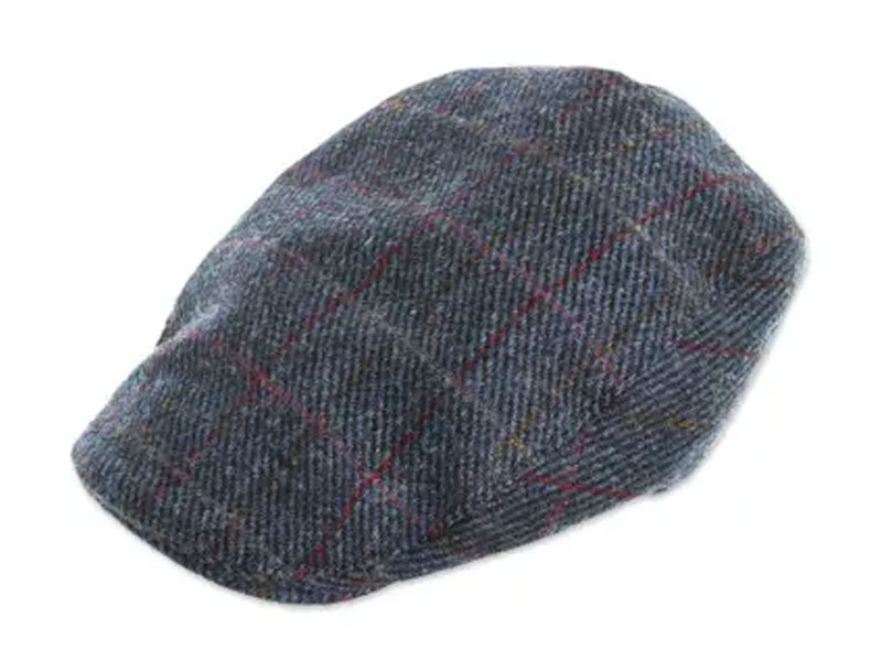 Men's Navy Wool Windowpane Tweed Touring Cap Pride Of Donegal