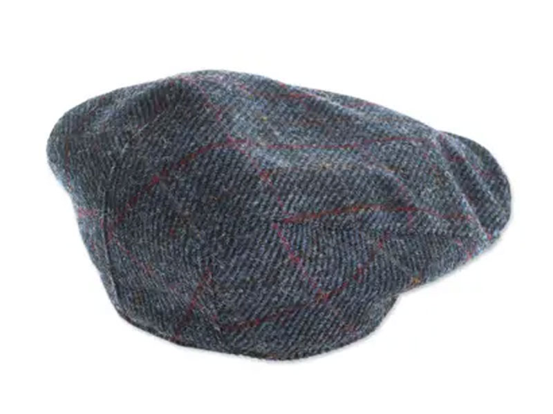 Men's Navy Wool Windowpane Tweed Touring Cap Pride Of Donegal