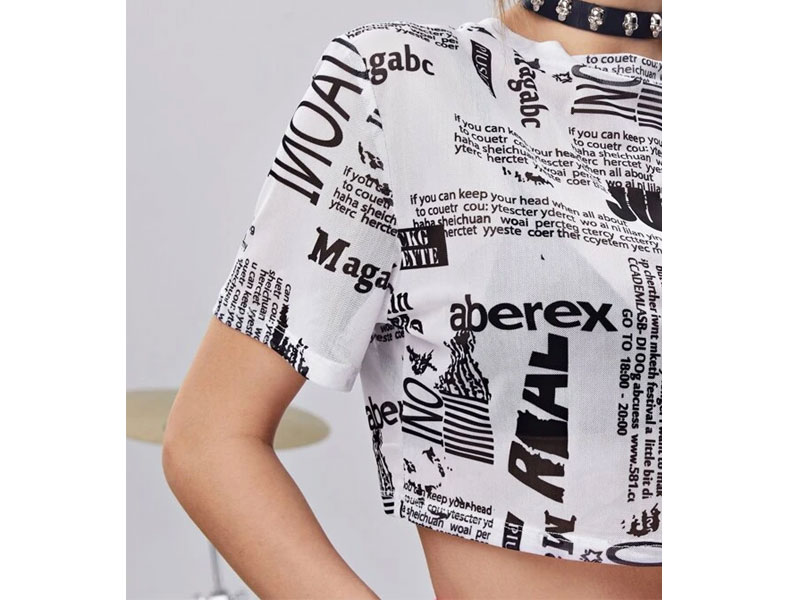 Women's Shein Newspaper Print Crop Tee