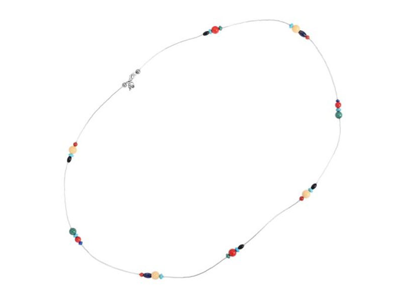 Women's Sterling Silver Multi Gemstone Beaded Liquid Silver Necklace 32 Inch