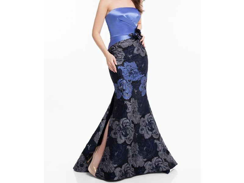 Women's Floral Strapless Mermaid Gown with Slit Dress