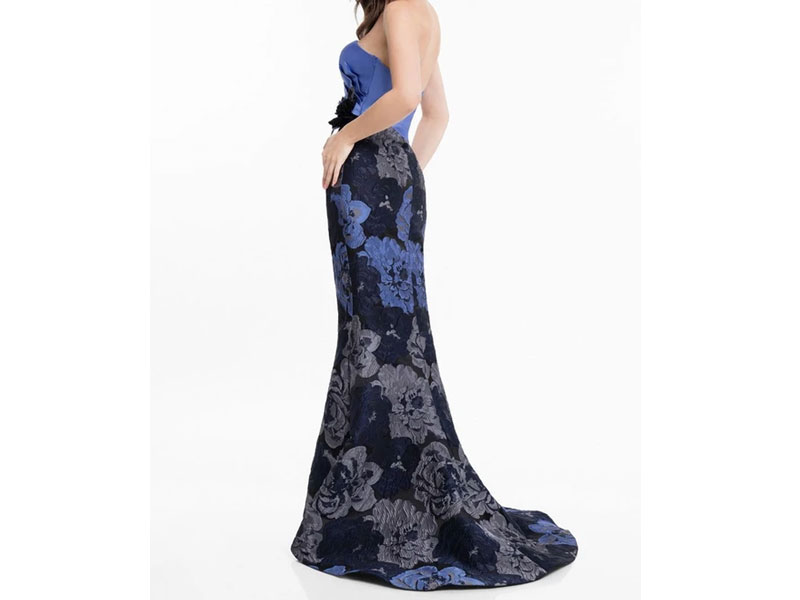 Women's Floral Strapless Mermaid Gown with Slit Dress