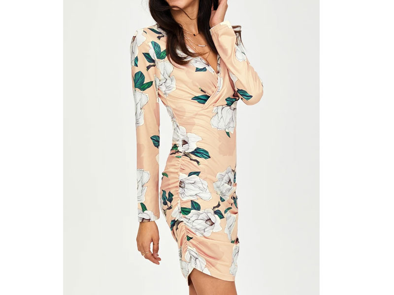 Women's Floral Print Wrap Short Dress