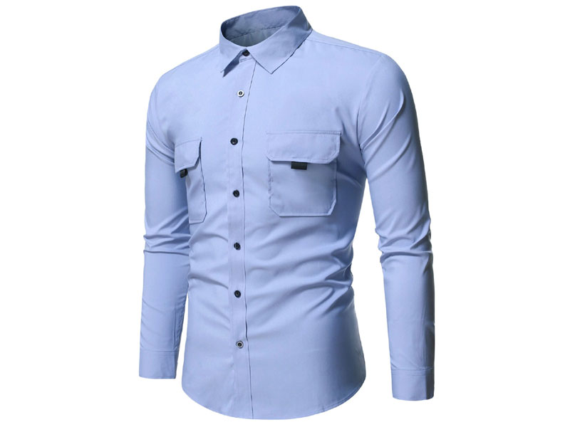 Men's Sale Dual Flap Pockets Button Up Plain Shirt
