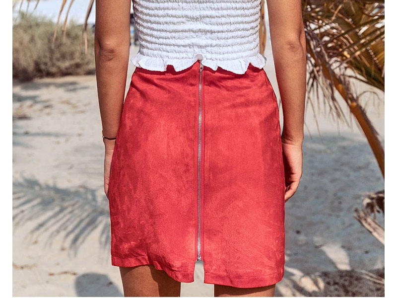 Women's Orange Red Zipper Mini Skirt