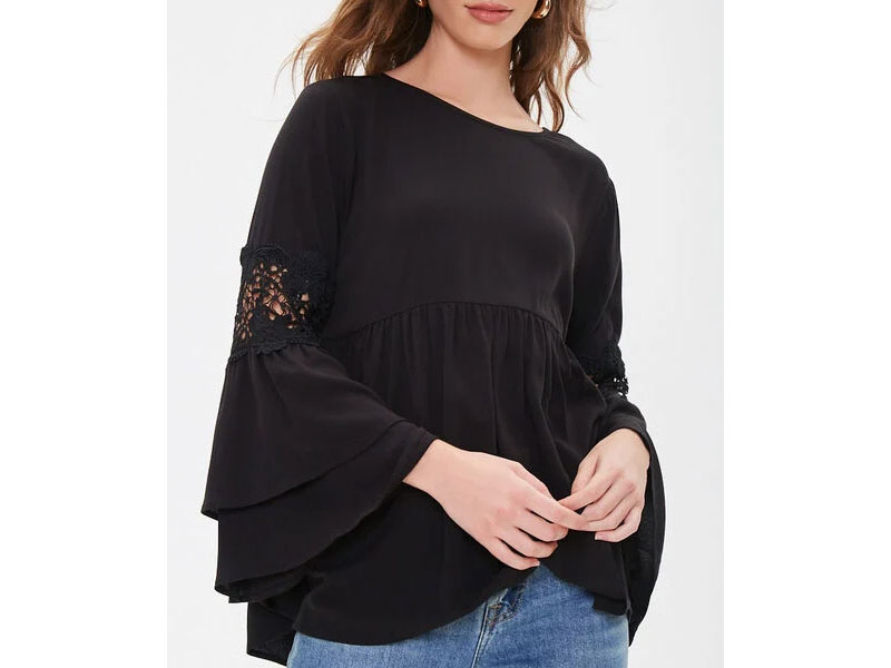 Women's Bell Sleeve Crochet-Panel Top