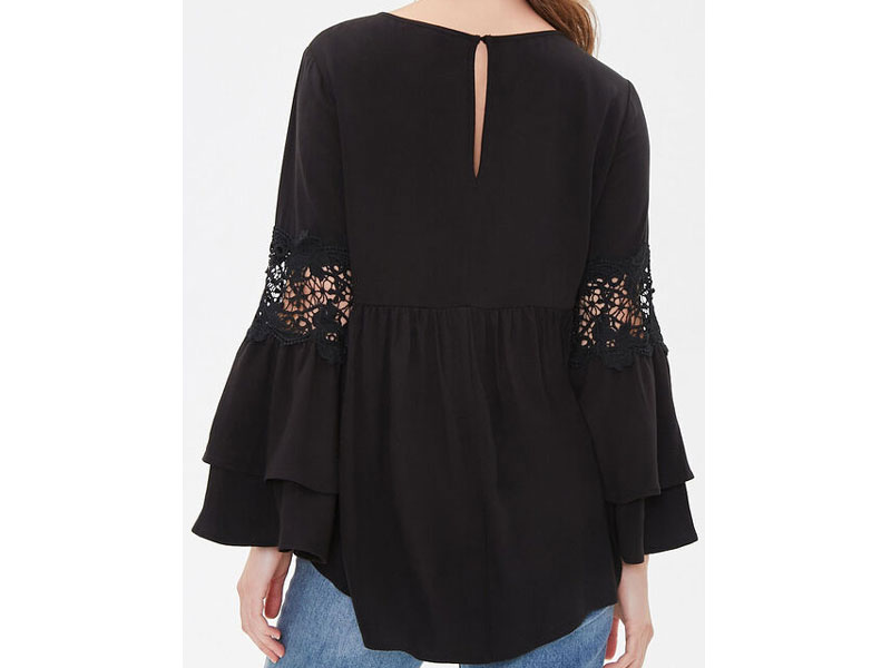 Women's Bell Sleeve Crochet-Panel Top