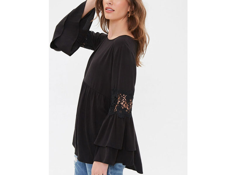 Women's Bell Sleeve Crochet-Panel Top