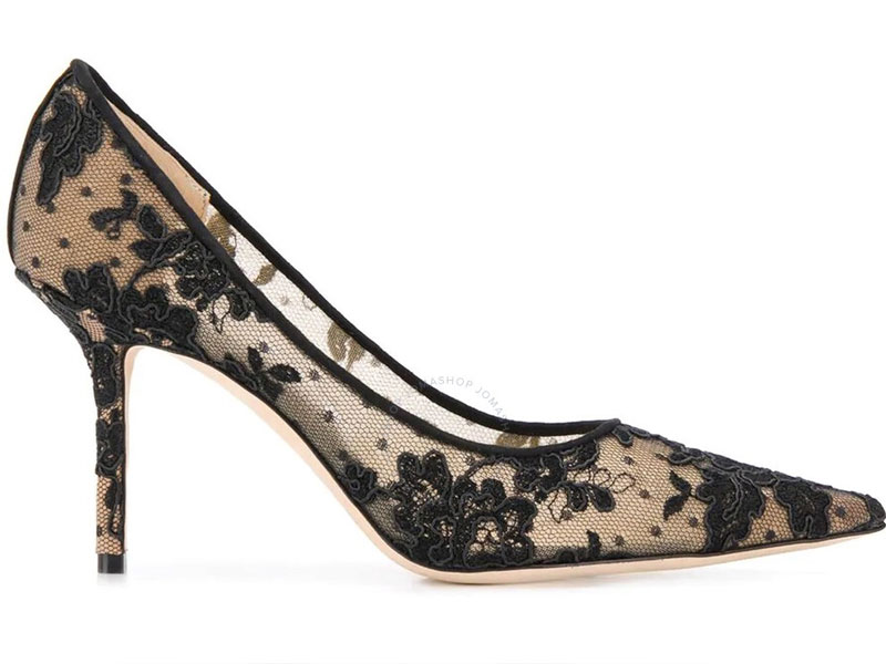 Jimmy Choo Ladies Love 85 Pointed Floral Lace Pumps In Black