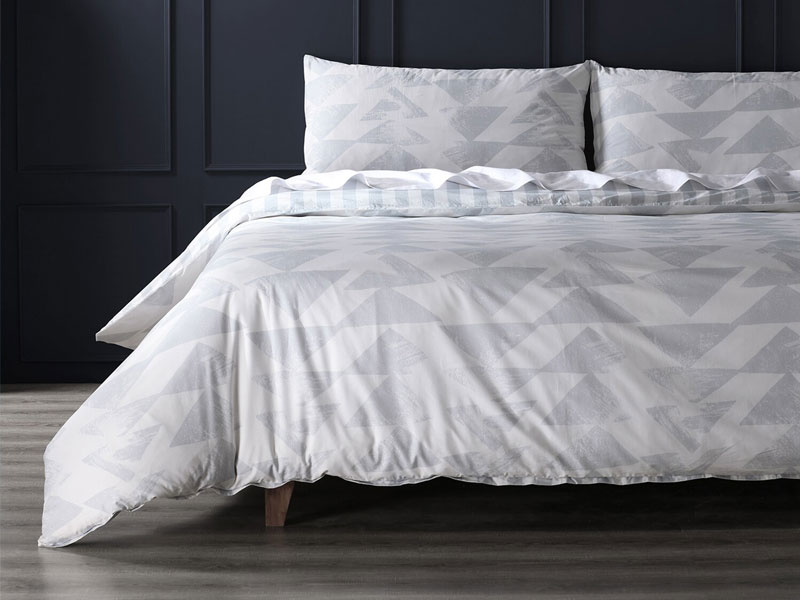 Triad Smoke Cotton Percale Printed Reversible Duvet Cover Set