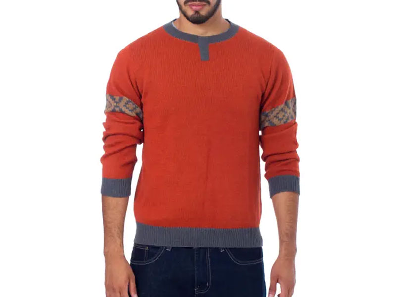 Orange Alpaca Pullover Sweater for Men's Chakana Wanderer