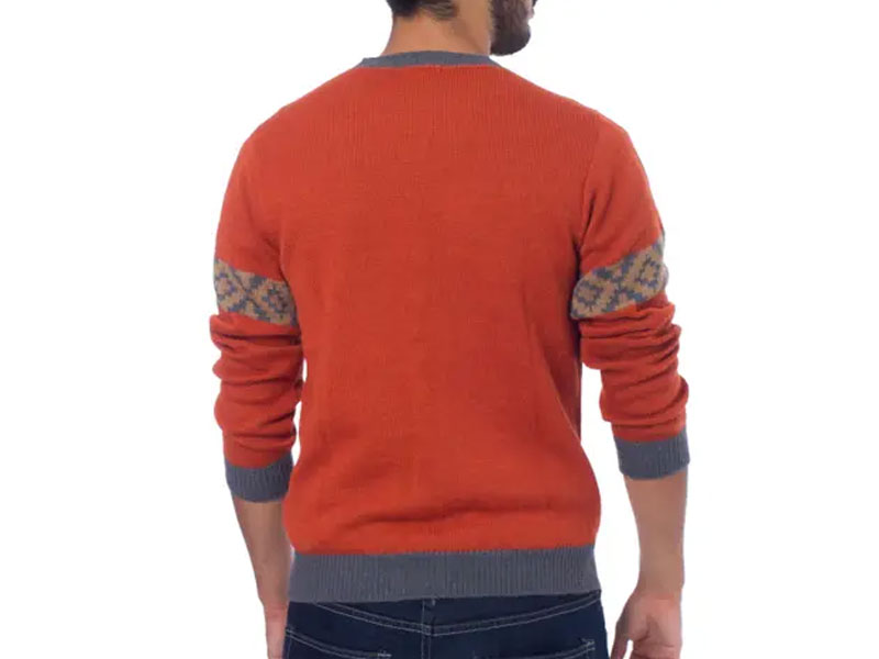 Orange Alpaca Pullover Sweater for Men's Chakana Wanderer