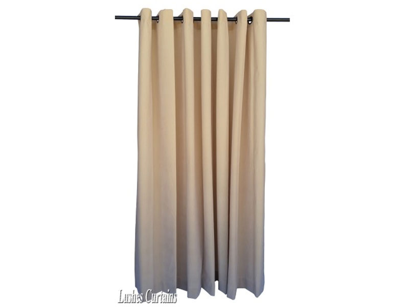 Used Beige Flocked Velvet Curtain w/Grommet Eyelet Top 4ft W x 7ft H