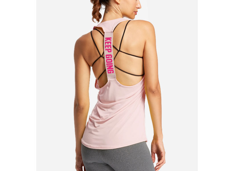 Women's Pink Backless Design Letter Scoop Neck Sport Camis